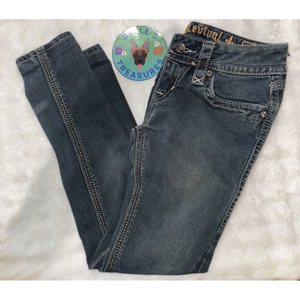 ROCK REVIVAL Size 26 Jeans JACKLYN‎ SUPER Skinny Rhinestone Sequin Gold Trim